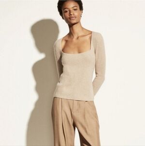 Vince Long Sleeve Cashmere Sweater Ribbed Top Cozy